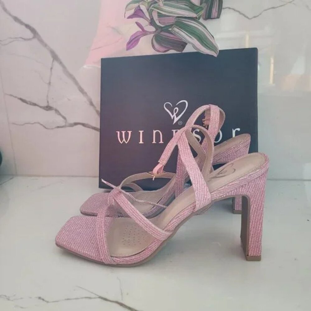 Time To Shine Glitter Strappy Block Pink Heels